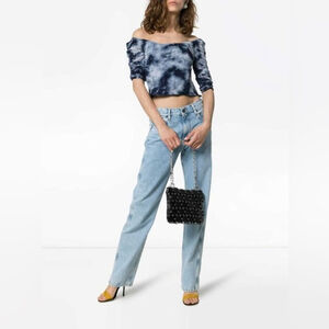 NWT NEW Miaou Madeline ruffle ruched blue tie dye corset stretch top blouse XS